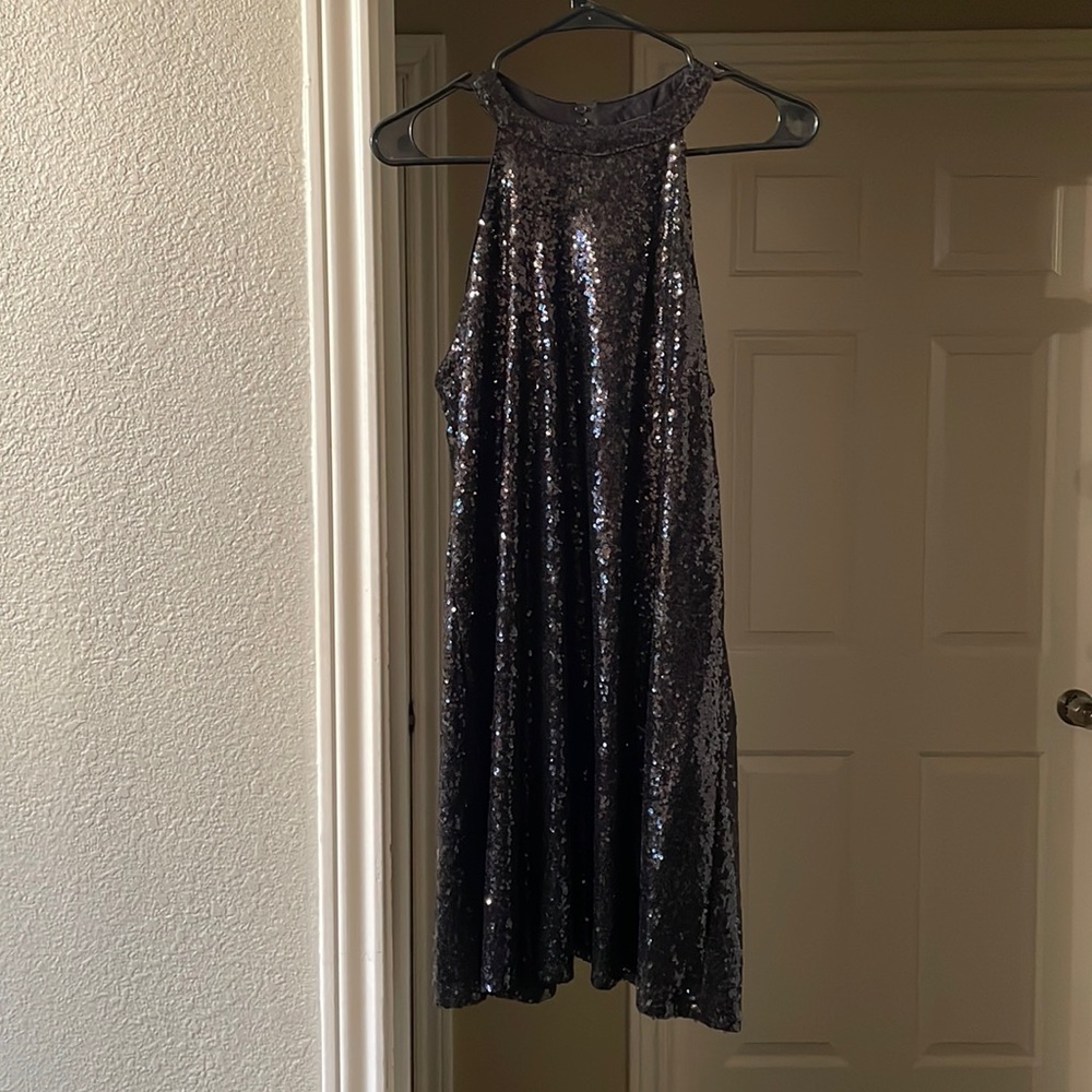 Black sequin halter dress